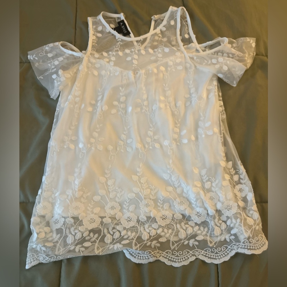 A. Byer Sheer White Floral Blouse